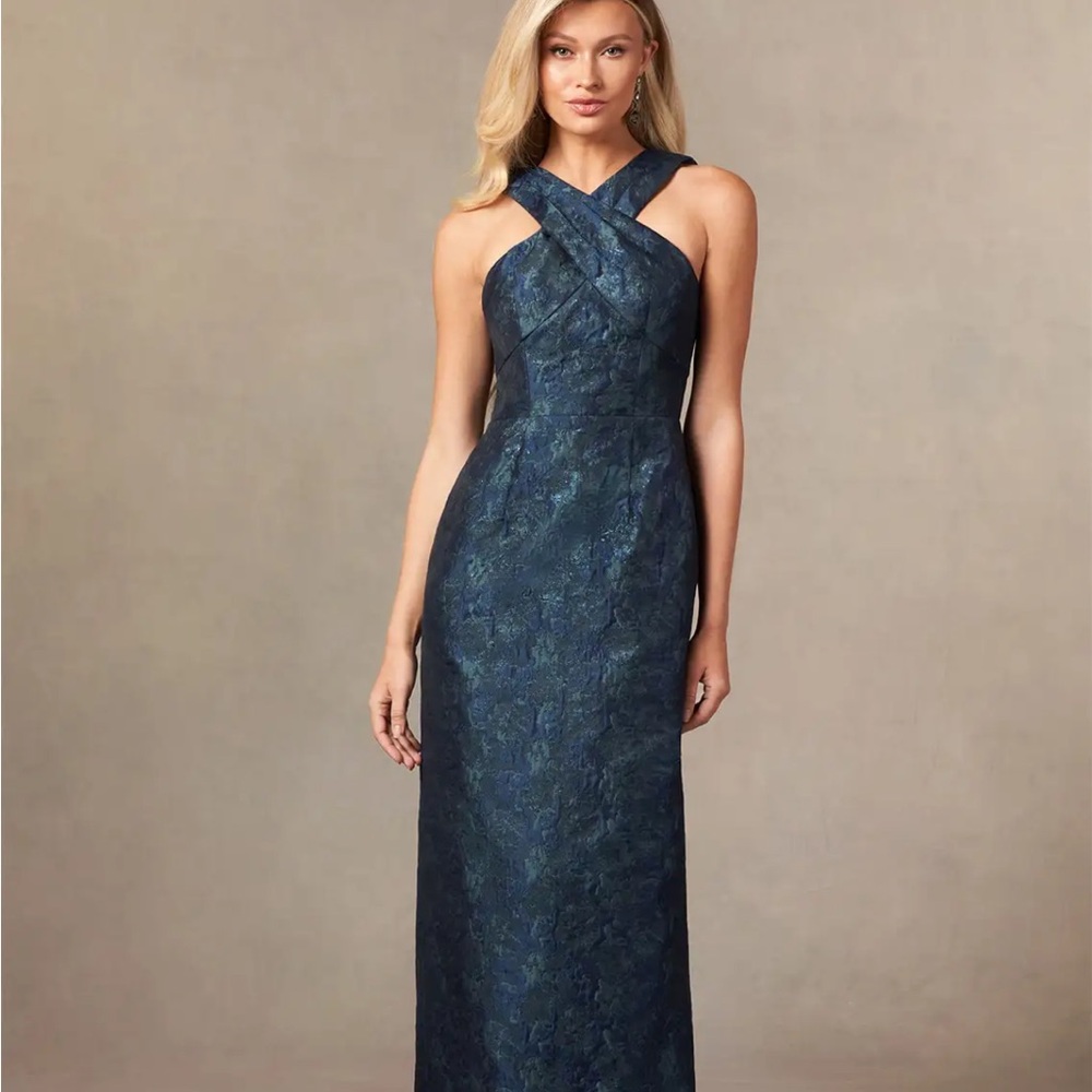 Azazie Upstudio Lennox - Dark Navy Sheath Jacquard Dress
